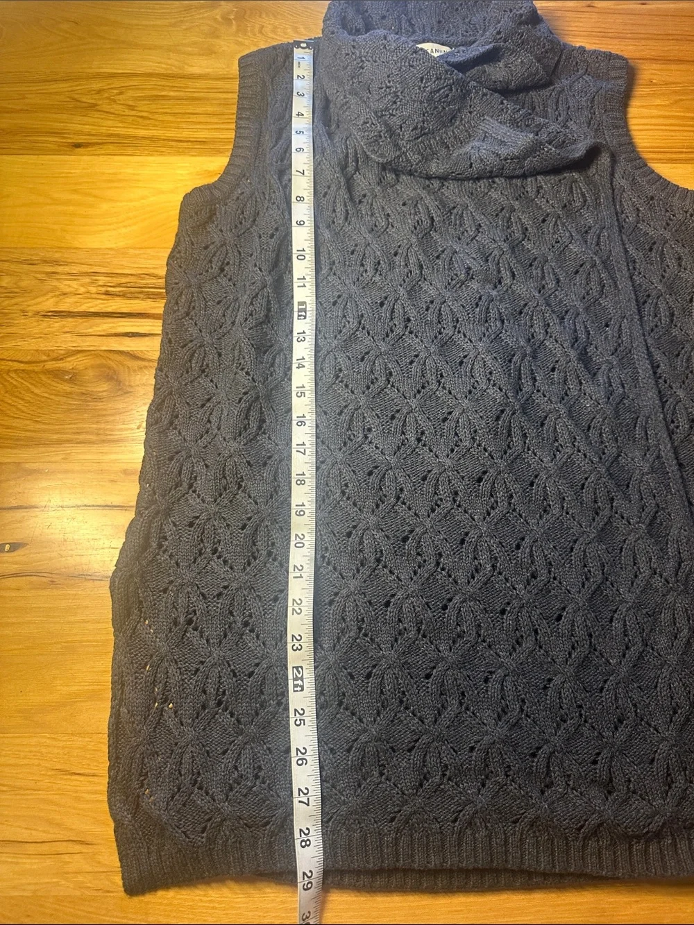 Artisan Ny Charcoal Cable Knit Sleeveless Cowl Neck Sweater